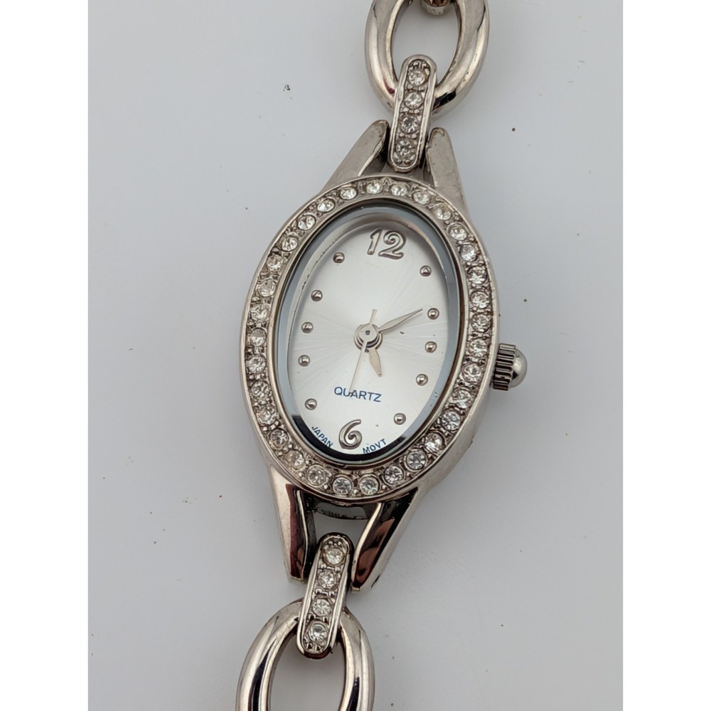 Women's Quartz Watch 19mm Case Crystal Bezel Silver 7.5" Band- New Battery‎